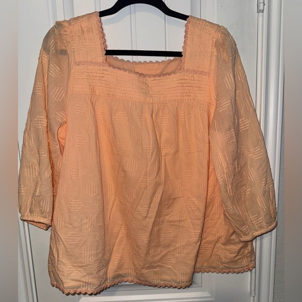 Chico's Peach Square Neck Blouse momcore coquette prairie top